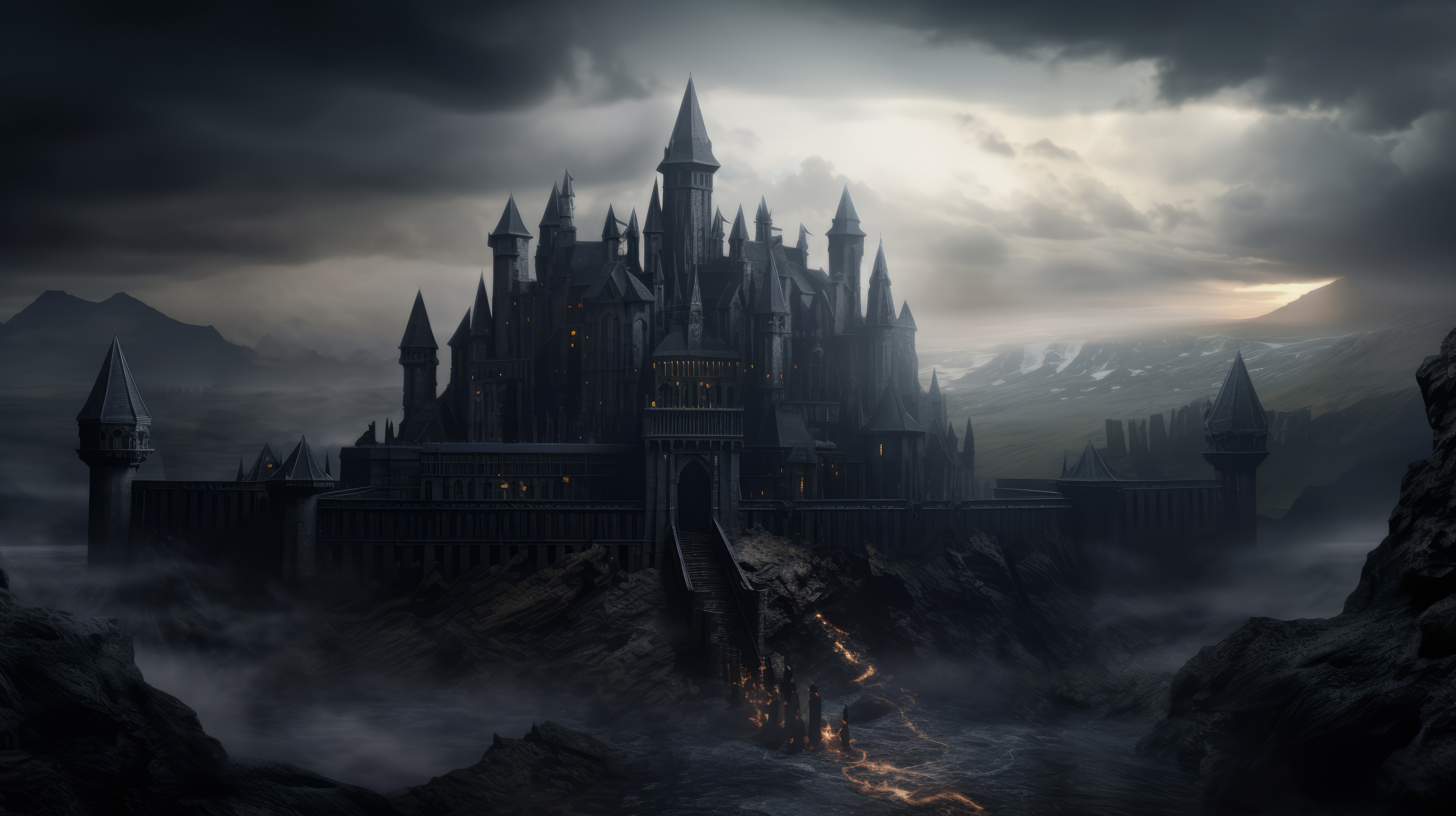mythical video game inspired landscape with castle